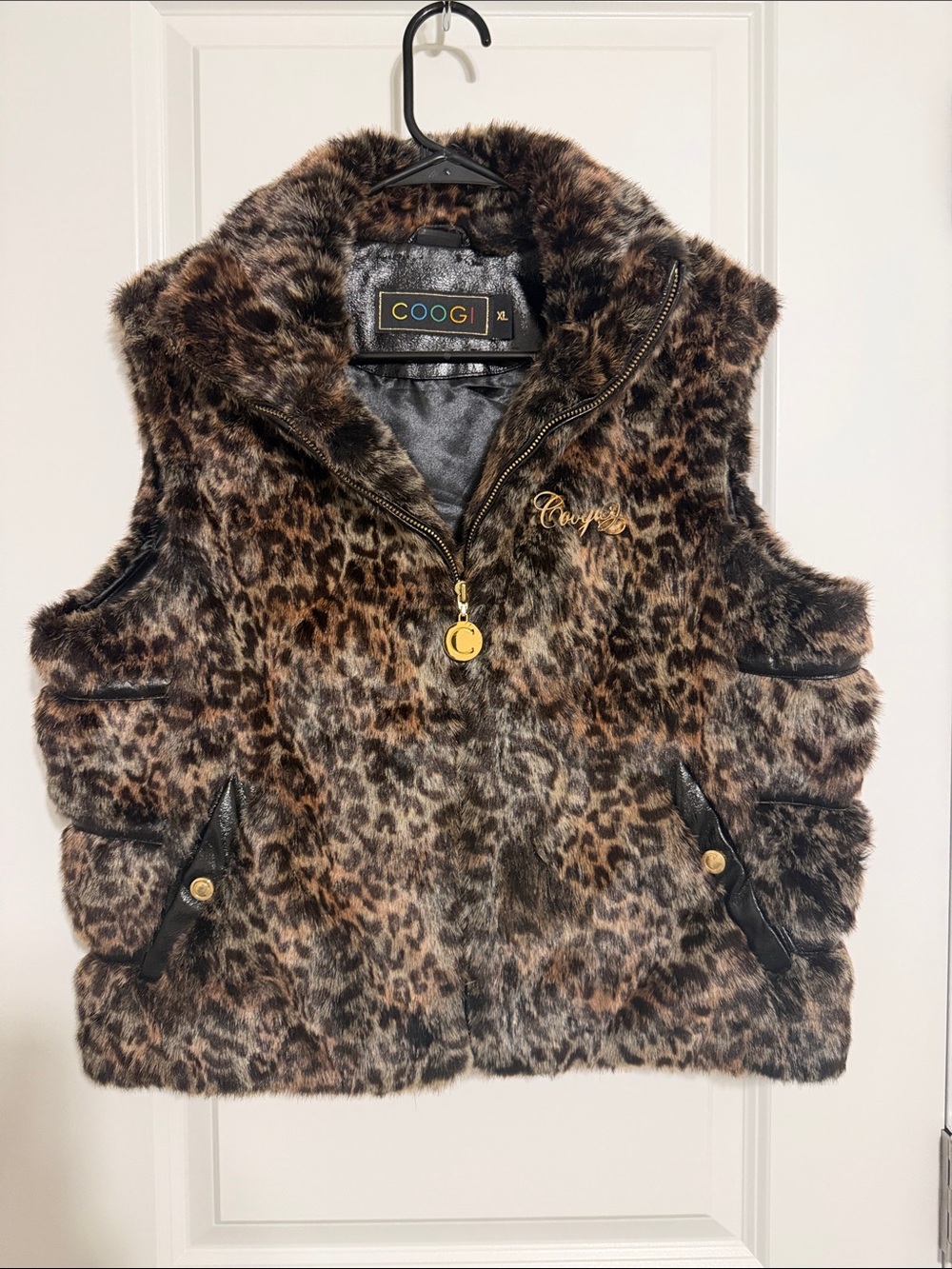 COOGI Faux Fur Leopard Print Vest - Brown & Black